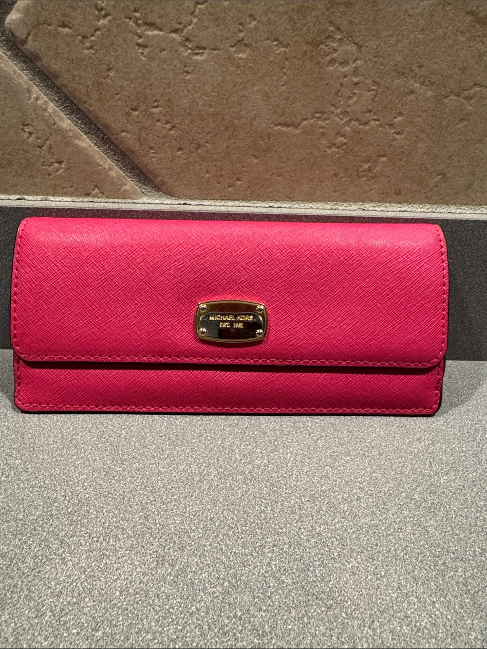 Michael Kors Hot Pink Saffiano Continental Wallet with Gold Plate